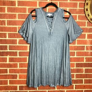 UMGEE Cold Shoulder Ribbed Cotton Lace-Up Dress S